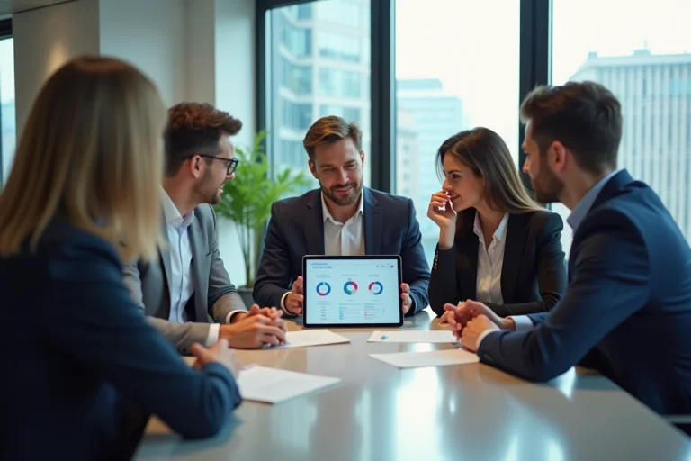 Groupe de professionnels en réunion dans un bureau moderne