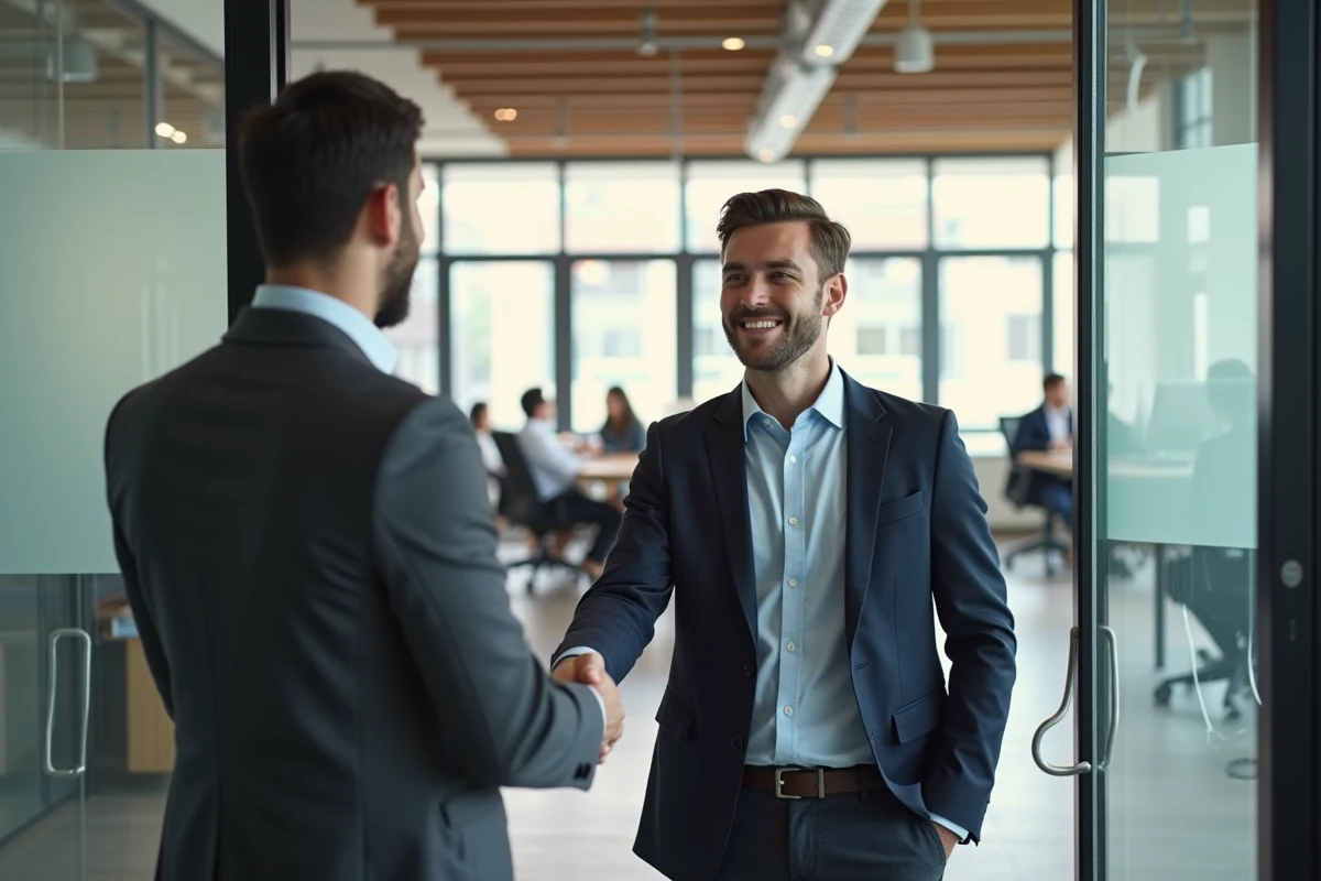 Jeune homme en business casual serre la main d