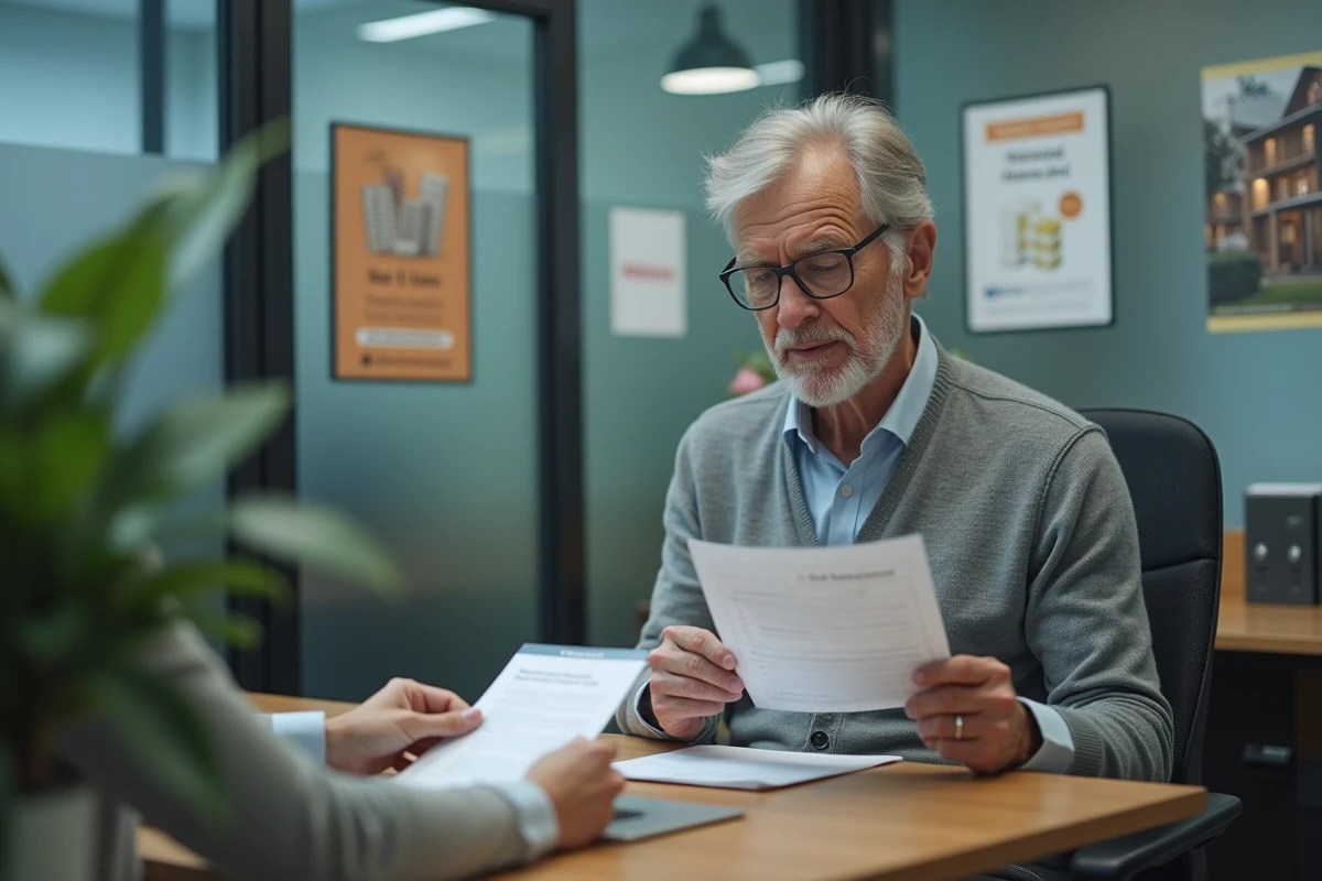 Senior en consultation avec un conseiller bancaire pour connaître les limites de retrait au guichet